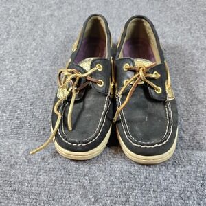 Sperry Top-Siders Loafer Women 9M‎ Black Metallic Paisley Print Leather Laces